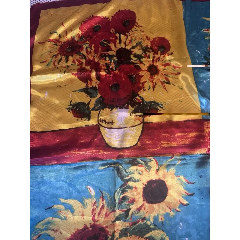 Gregory Ladner square scarf multi-color flower vase print inspired by Van Gogh.